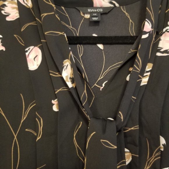 RW&Co. Floral Black Fit & Flare Dress, with Neck Tie - Picture 11 of 14